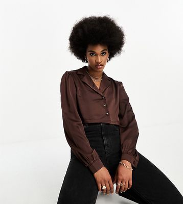 Missguided Tall satin crop shirt in brown