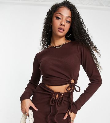 Missguided Tall side tie long sleeve top in brown - part of a set
