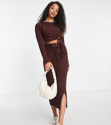Missguided Tall side tie midaxi skirt in brown - part of a set