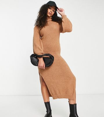 Missguided Tall sweater dress with side split in camel-Neutral