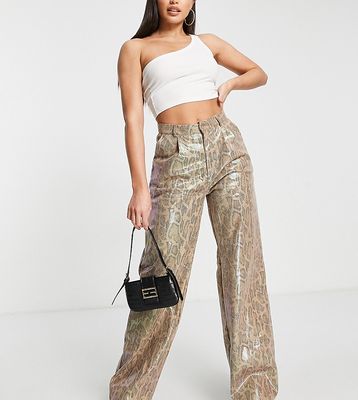 Missguided Tall wide leg pants in snake print-Brown