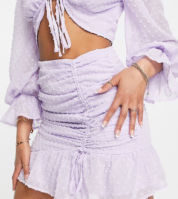 Missguided textured mini skirt with ruched detail in lilac - part of a set-Purple