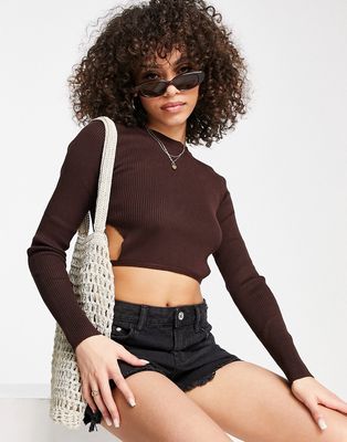 Missguided tie back crop top in chocolate-Brown