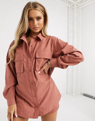 Missguided two-piece twill utility shirt in rust-Red