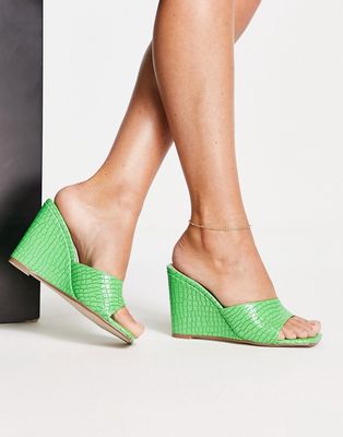 Missguided wedge mules in green faux croc