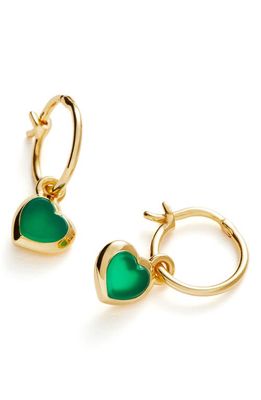Missoma Green Onyx Heart Drop Hoop Earrings in Gold/green
