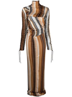 Missoni asymmetric zigzag-woven gown - Brown