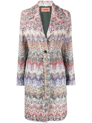 Missoni belted zig-zag woven coat - Red