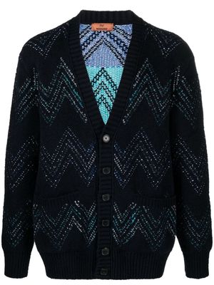 Missoni chevron-knit cotton blend cardigan - Blue