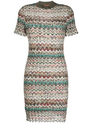 Missoni chevron-knit short-sleeved dress - Neutrals