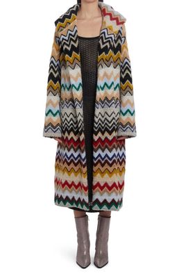 Missoni Chevron Stripe Hooded Sweater Coat in Beige Multicolor