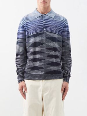 Missoni - Dégradé Space-dyed Wool Long-sleeved Polo Shirt - Mens - Blue Multi