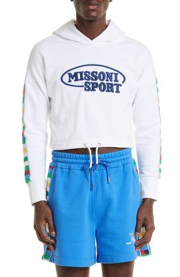 Missoni Embroidered Sport Logo Crop Hoodie in White And Multicolor Heritage