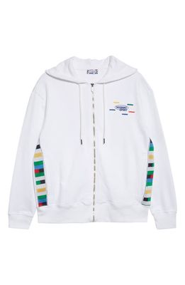Missoni Embroidered Sport Logo Zip Hoodie in White And Multicolor Heritage