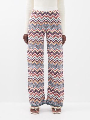 Missoni - High-rise Zigzag-jacquard Wool-blend Trousers - Womens - Cream Multi