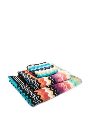 Missoni Home set of 3 zig-zag patterned towels - Blue