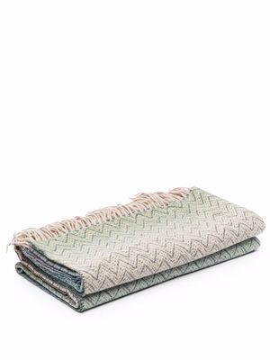 Missoni Home zigzag-embroidered wool-blend blanket - Green