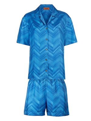 Missoni Home zigzag-pattern silk pajama set - Blue