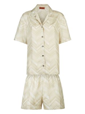 Missoni Home zigzag-pattern silk pajama set - Neutrals