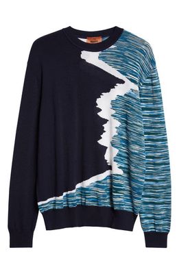 Missoni Intarsia Wave Space Dye Wool Sweater in Green/White/Blue Space Dye