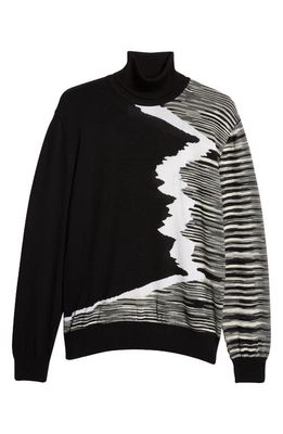 Missoni Intarsia Wave Space Dye Wool Turtleneck Sweater in Black And White Space Dyed