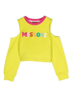 Missoni Kids appliqué-logo cold-shoulder sweatshirt - Yellow