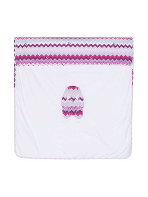 Missoni Kids bunny-embroidered zizag-print blanket - White