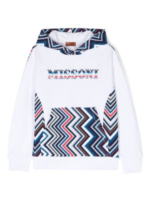 Missoni Kids chevron-print cotton hoodie - White