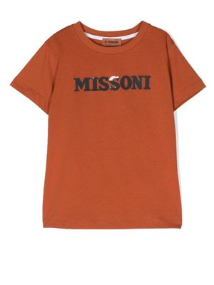 Missoni Kids debossed-logo cotton T-shirt - Brown
