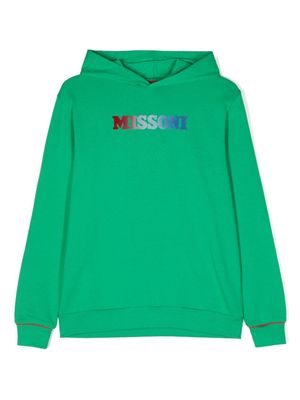 Missoni Kids embossed-logo cotton hoodie - Green