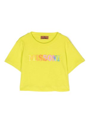 Missoni Kids embroidered-logo cropped T-shirt - Yellow
