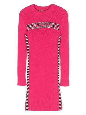 Missoni Kids intarsia-knit logo ribbed-knit dress - Pink