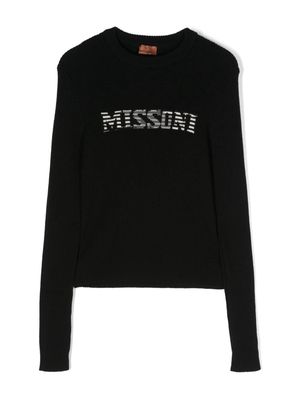 Missoni Kids intarsia-knit logo wool jumper - Black