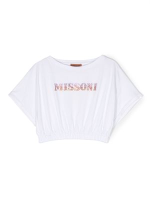 Missoni Kids logo crystal-embellished cropped T-shirt - White