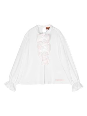 Missoni Kids logo-embroidered ruffled blouse - White