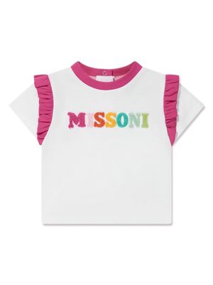 Missoni Kids logo-embroidered ruffles t-shirt - White