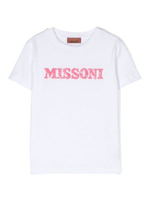 Missoni Kids logo-embroidered sequin T-shirt - White