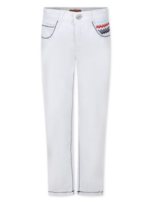 Missoni Kids logo-embroidered straight-leg jeans - White