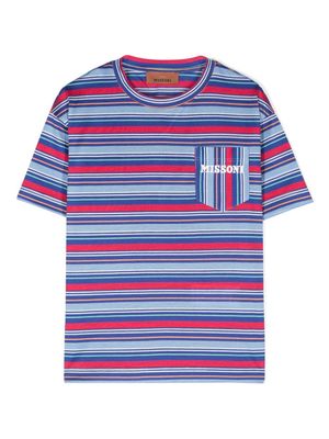 Missoni Kids logo-embroidered striped T-shirt - Blue