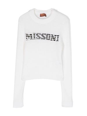 Missoni Kids logo-embroidered wool jumper - White