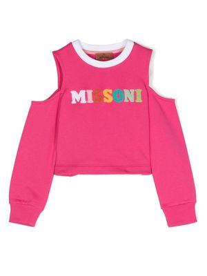 Missoni Kids logo-embroidery open-shoulder sweatshirt - Pink