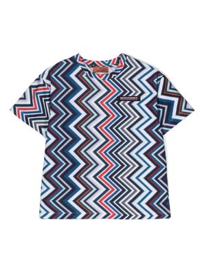 Missoni Kids logo-patch zigzag woven T-shirt - Blue