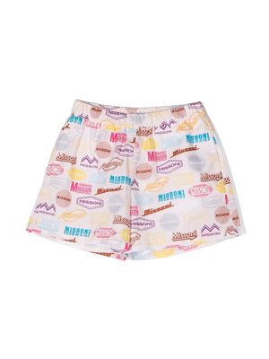 Missoni Kids logo-print cotton shorts - Neutrals