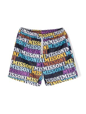 Missoni Kids logo-print drawstring swim shorts - Blue