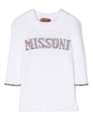 Missoni Kids logo-print knitted jumper - White