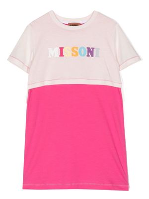Missoni Kids logo-print panelled dress - PINK