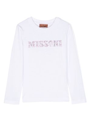 Missoni Kids logo rhinestone-embellished cotton T-shirt - White