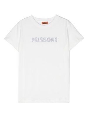 Missoni Kids rhinestone-logo cotton T-shirt - White