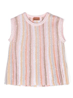 Missoni Kids sequin-embellished ribbed-knit top - Pink