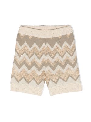 Missoni Kids sequined zigzag knitted shorts - Neutrals